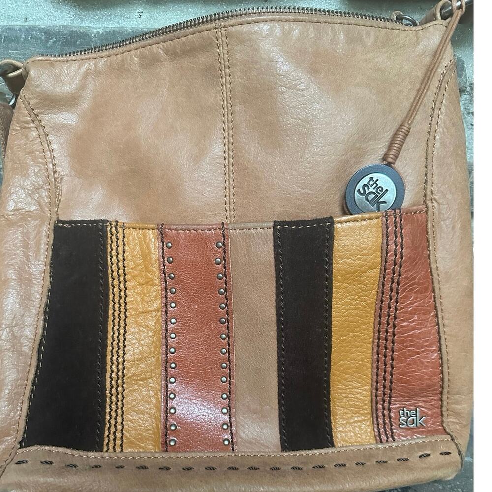 SAK Leather Multicolor Brown Bohemian Classic Stud Accents Crossbody Bag